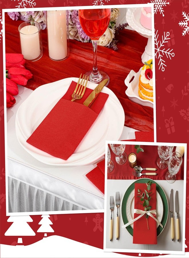 NatNarr 60 Pcs Red Linen-Feel Paper Napkins with Built-in Flatware Pocket, Valentine's Day Pocket Linen Napkin Prefolded Cloth Like Paper Napkin Bulk for Anniversay Silverware Birthday Bathroom Wedding Party - Image 5